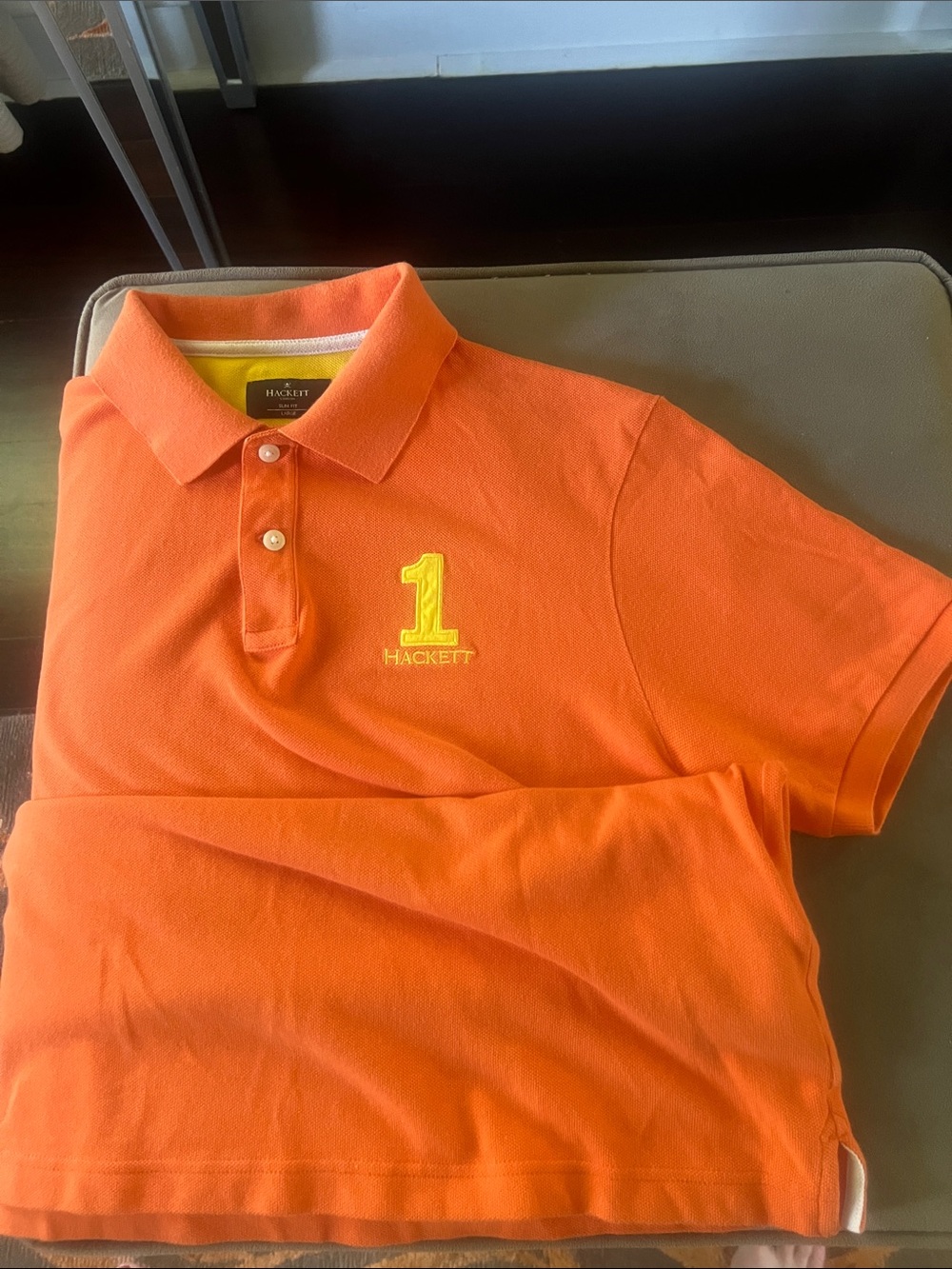 Hackett Bright Orange Polo with Yellow '1' Embroidery